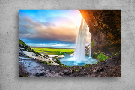 Tapet Premium Canvas - Cascada Seljalandsfoss la rasarit [1]