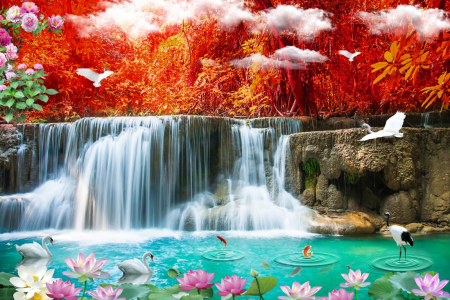 Tapet Premium Canvas - Cascada si lacul [1]