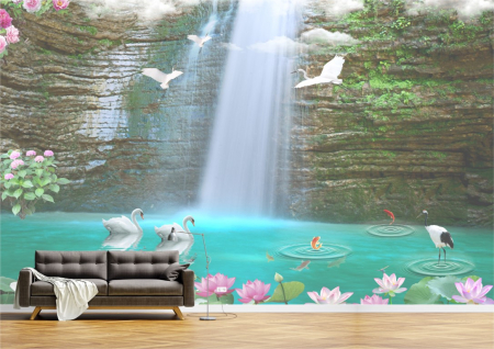 Peisaje - Tapet Premium Canvas - Cascada si lebedele