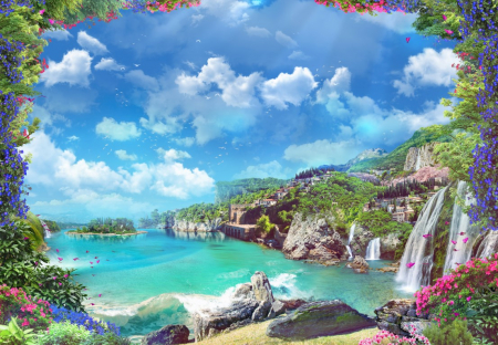 Tapet Premium Canvas - Cascada si muntele [1]