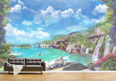 Peisaje - Tapet Premium Canvas - Cascada si muntele