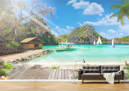 Peisaje - Tapet Premium Canvas - Casuta de langa lac