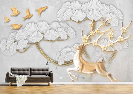 Animale - Tapet Premium Canvas - Cerb auriu abstract