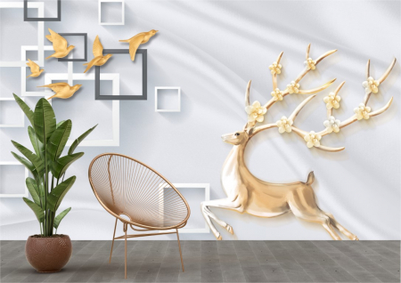 Tapet - Tapet Premium Canvas - Cerb auriu si patrate abstract