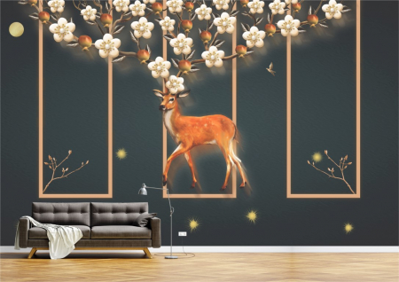 Tapet - Tapet Premium Canvas - Cerb si flori abstract