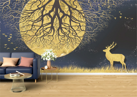 Animale - Tapet Premium Canvas - Cerb si soare abstract