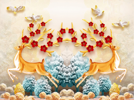 Tapet Premium Canvas - Cerbi in natura abstract [1]