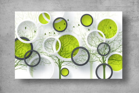 Tapet Premium Canvas - Cercuri colorate si pomi abstract 3d [1]