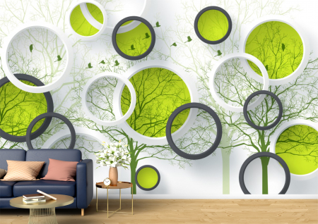 Abstract - Abstract 3D - Tapet Premium Canvas - Cercuri colorate si pomi abstract 3d