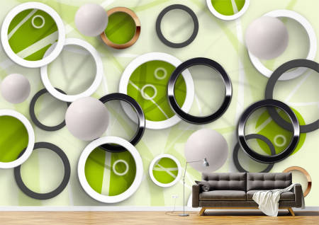 Abstract - Abstract 3D - Tapet Premium Canvas - Cercuri colorate si sfere 3d abstrac