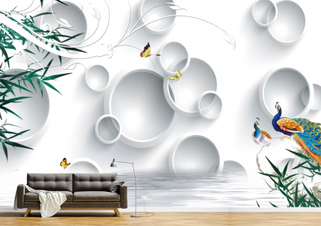 Abstract - Abstract 3D - Tapet Premium Canvas - Cercuri fazani si fluturi abstract