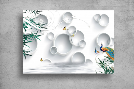 Tapet Premium Canvas - Cercuri fazani si fluturi abstract [1]