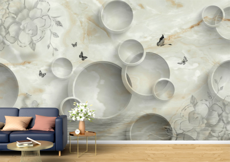 Abstract - Abstract 3D - Tapet Premium Canvas - Cercuri fluturi si lebede abstract
