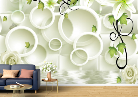 Abstract - Abstract 3D - Tapet Premium Canvas - Cercurile si trandafirii 3d abstract