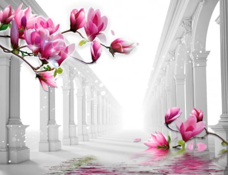 Abstract - Abstract 3D - Tapet Premium Canvas - Coloane si magnolii