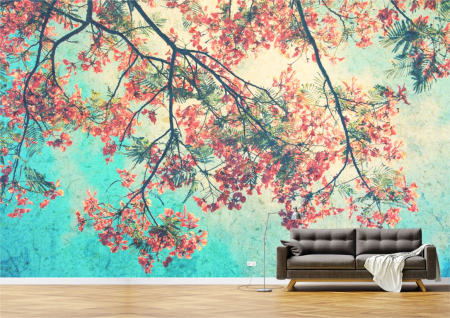 Flori - Tapet Premium Canvas - Copac cu flori