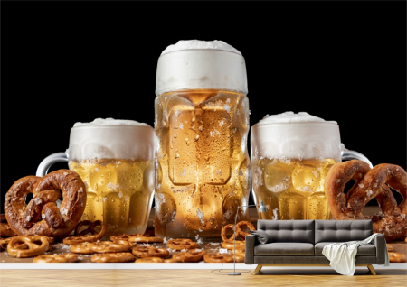 Food&drinks - Tapet Premium Canvas - Covrigi bavarezi cu bere la halba