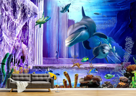 Abstract - Abstract 3D - Tapet Premium Canvas - Delfinii si coloanele 3d abstract