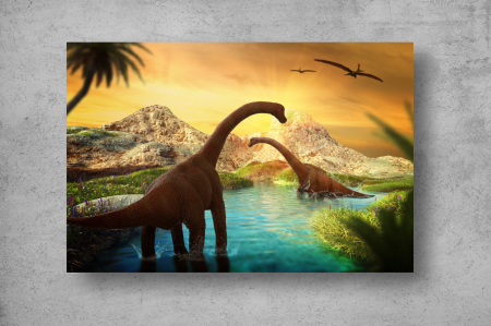 Tapet Premium Canvas - Dinozaurii in lac abstract [1]