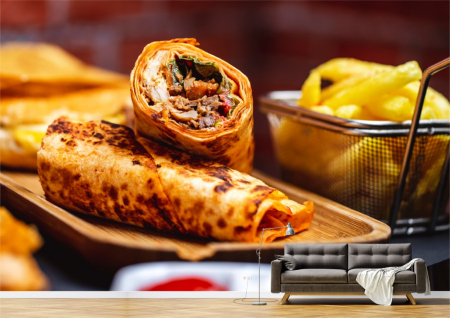 Food&drinks - Tapet Premium Canvas - Donner de pui cu cartofi prajiti