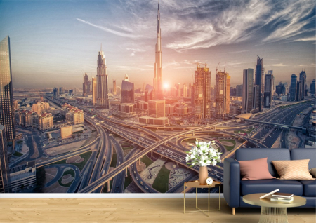 Urbane - Tapet Premium Canvas - Dubai la apusul soarelui