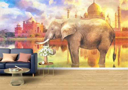 Animale - Tapet Premium Canvas - Elefant la Taj Mahal