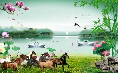 Tapet Premium Canvas - Fantezie pe lac [1]