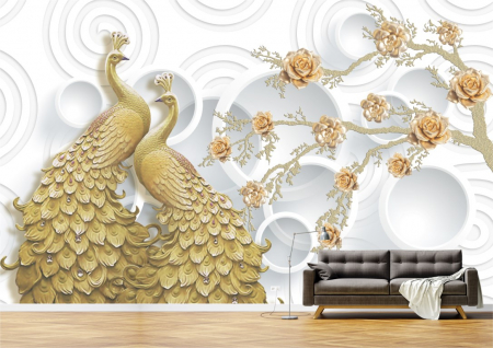 Animale - Tapet Premium Canvas - Fazani abstract auriu