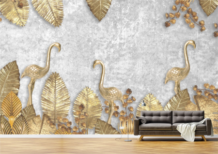 Animale - Tapet Premium Canvas - Fazani aurii abstract