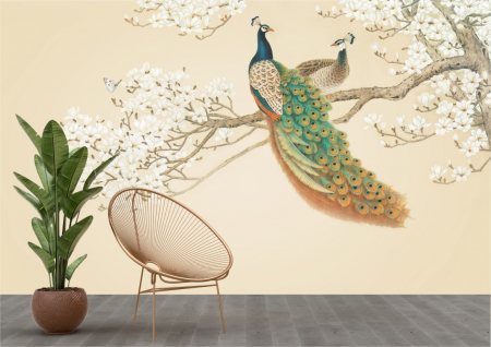 Animale - Tapet Premium Canvas - Fazani pe creanga