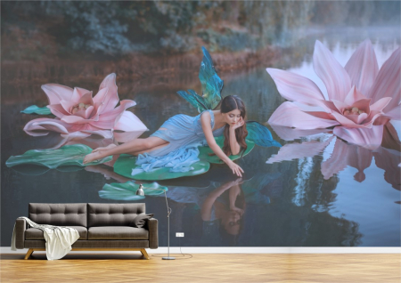 Tapet - Tapet canvas premium - Femeia pe lac