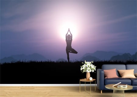 Abstract - Abstract 3D - Tapet Premium Canvas - Femeie facand yoga la apus