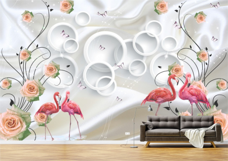 Animale - Tapet Premium Canvas - Flamingo roz in apa abstract