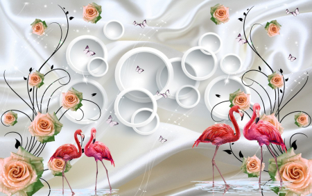 Tapet Premium Canvas - Flamingo roz in apa abstract [1]