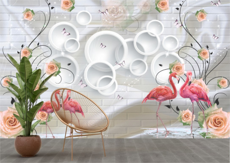 Animale - Tapet Premium Canvas - Flamingo roz in natura abstract