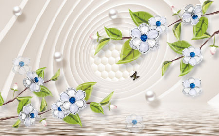 Tapet Premium Canvas - Flori albastre si fluture [1]