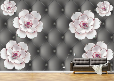 Flori - Tapet Premium Canvas - Flori albe cu mov