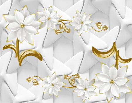 Tapet Premium Canvas - Flori albe si aurii [1]