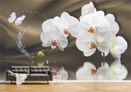 Flori - Tapet Premium Canvas - Flori albe si fluture