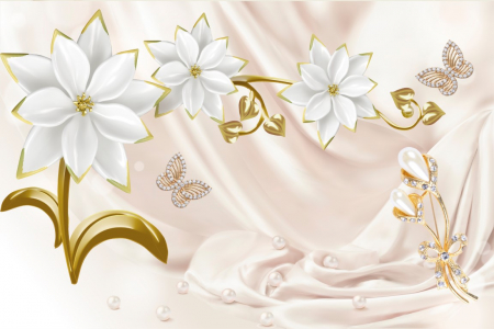 Tapet Premium Canvas - Flori albe si perle [1]