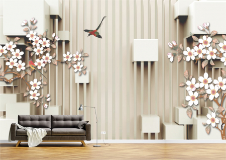 Flori - Tapet Premium Canvas - Flori albe si ramuri