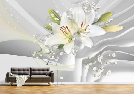 Flori - Tapet Premium Canvas - Flori albe si verzi