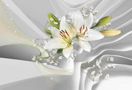 Tapet Premium Canvas - Flori albe si verzi [1]