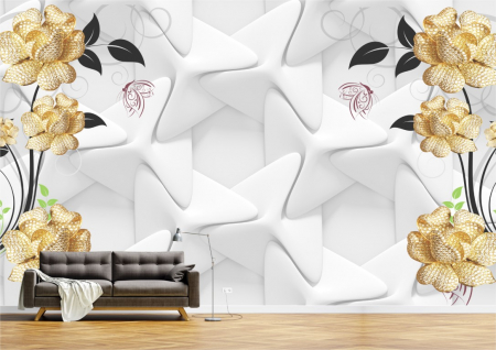 Flori - Tapet Premium Canvas - Flori aurii abstract
