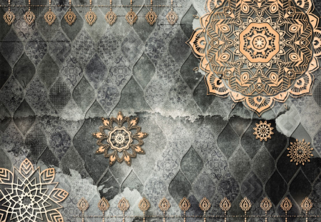 Tapet Premium Canvas - Flori aurii abstracte [1]
