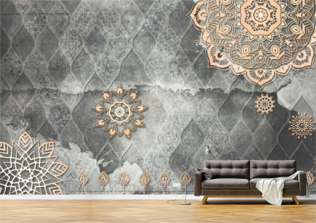 Flori - Tapet Premium Canvas - Flori aurii abstracte