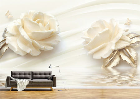 Flori - Tapet Premium Canvas - Flori aurii reflexie in apa