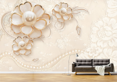 Flori - Tapet Premium Canvas - Flori bronz cu perle