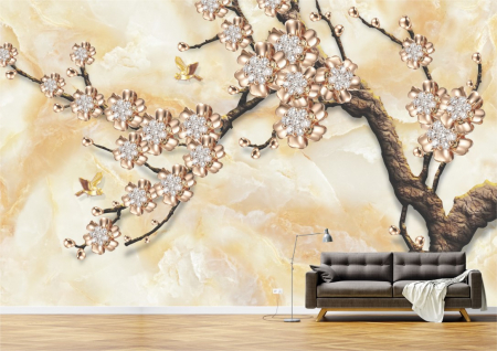 Flori - Tapet Premium Canvas - Flori bronz in copac