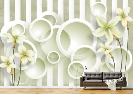Abstract - Abstract 3D - Tapet Premium Canvas - Flori cercuri si dungi 3d abstract
